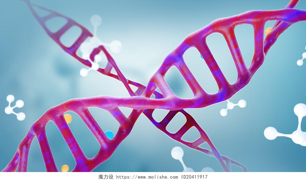 生物科技商务风红色C4D格式DNA基因组所双螺旋医学插画海报背景素材